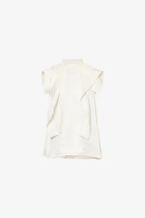 SACAI Womens Ruffle-Trim Sleeveless Chiffon Top