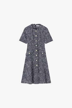 LK Bennett Womens Suzie Button-Through Cotton-Blend Tweed Midi Dress