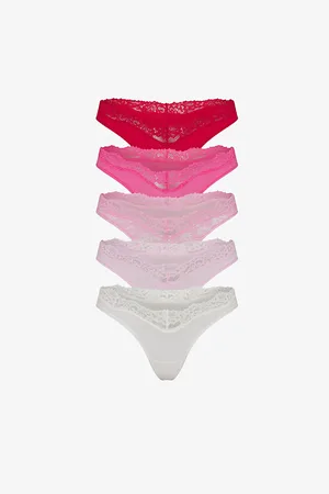 SKIMS Womens Fits Everybody Dipped Lace-Trimmed Stretch-Woven Thong Pack Of Five