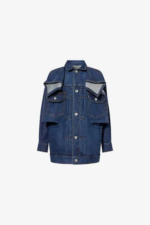 SACAI Womens Ruffled-Panel Oversized Denim Jacket