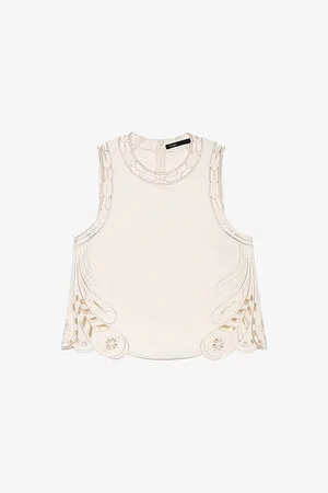 Maje Womens Cut-Out Round-Neck Stretch-Cotton Top
