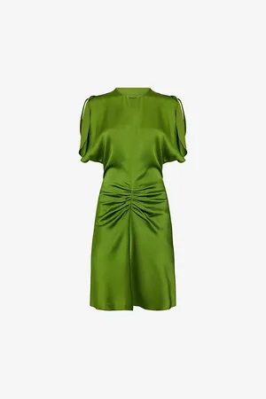 Victoria Beckham Womens Ruched Round-Neck Woven Mini Dress