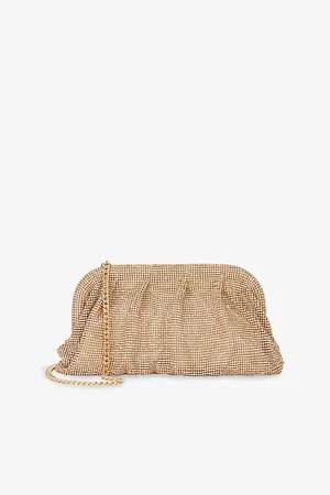 Dune Womens Elegant Crystal-Embellished Mesh Clutch Bag