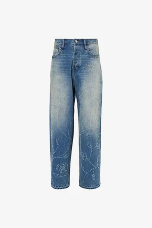 Nahmias Mens Beaded Wide-Leg Denim Jeans