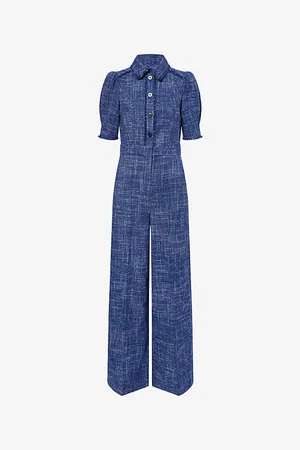ME AND EM Womens Tweed Fringed-Trims Woven Jumpsuit
