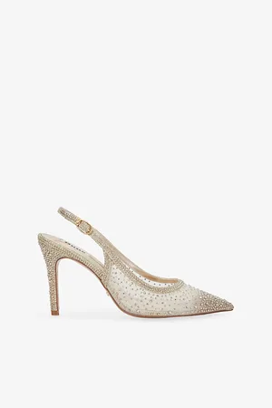 Dune Womens Compassionate Rhinestone-Embellished Mesh Slingback Courts