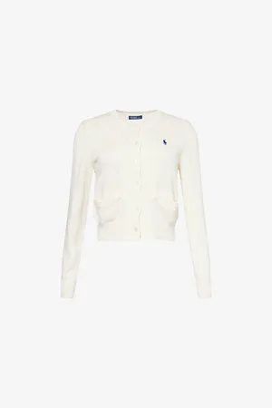 Ralph Lauren Womens Round-Neck Two-Welt-Pockets Cotton Cardigan