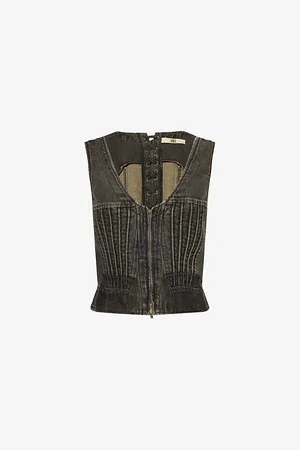 KNWLS Womens Panelled V-Neck Denim Corset