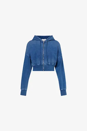 GOOD AMERICAN Womens Jeanius Cropped Cotton-Jersey Hoody
