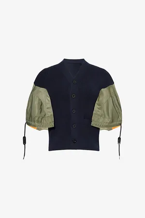 SACAI Womens Contrast-Sleeve Cropped Knitted Cardigan