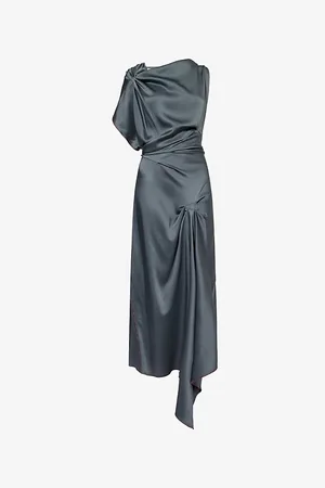 Victoria Beckham Womens Asymmetric Ruched Woven Midi Dress