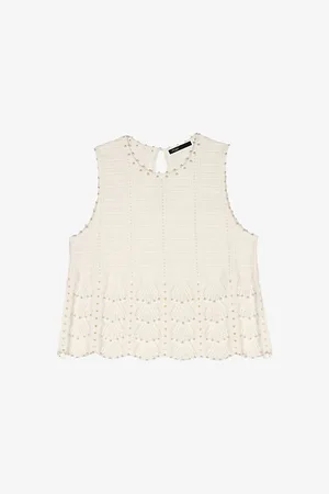 Maje Womens Sleeveless Bead-Embellished Cotton-Blend Top