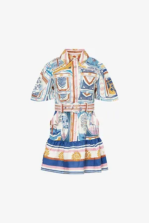 Farm Rio Womens Cerrado Belted Linen Mini Dress