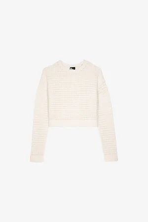 The Kooples Womens Round-Neck Open-Knit Cotton Jumper