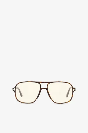 Tom Ford Womens Ft5737 Aviator-Frame Tortoiseshell Acetate Optical Glasses