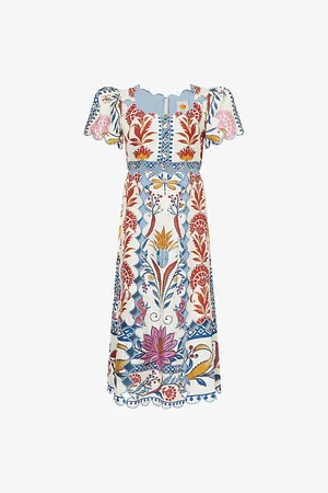 Farm Rio Womens Romantic Puffed-Short-Sleeves Linen Maxi Dress