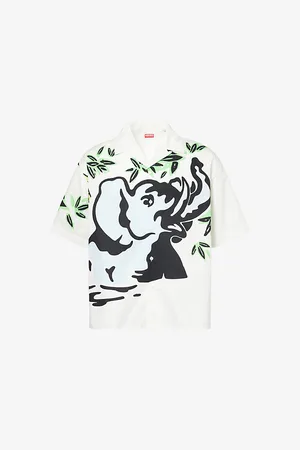 Kenzo Mens Elephant-Print Short-Sleeve Cotton Shirt