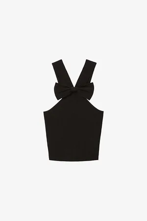 Claudie Pierlot Womens Bow-Front Sleeveless Fine-Knit Top