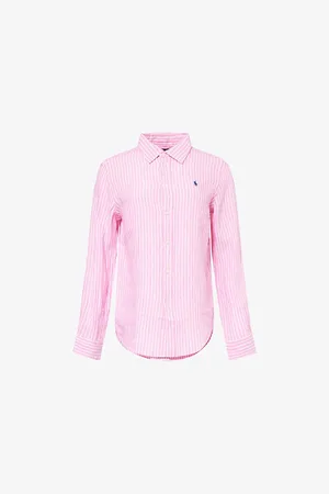 Ralph Lauren Womens Striped Curved-Hem Linen Shirt