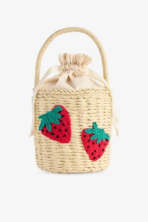 Stella McCartney Strawberry-Embroidered Straw Bucket Bag