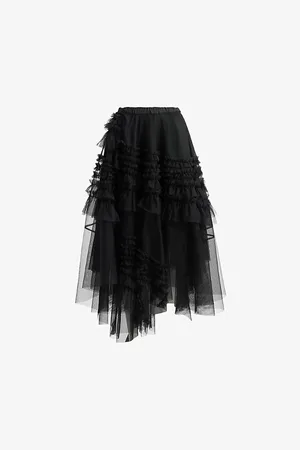 AllSaints Womens Jen Asymmetric-Hem Tulle Midi Skirt