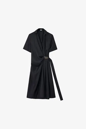 Loewe Womens Draped Short-Sleeve Wool-Blend Midi Shirt Dress