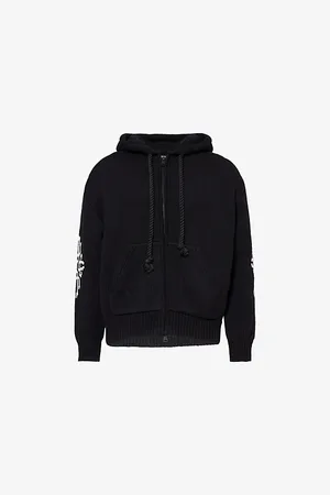 The Couture Club Mens Emblem Brand-Intarsia Relaxed-Fit Cotton-Knit Hoody