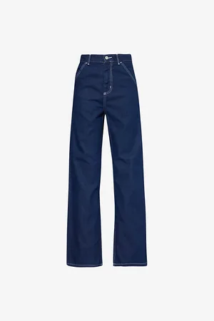 Carhartt Womens Simple Brand-Patch Straight-Leg High-Rise Denim Trousers