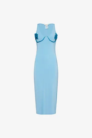 Nensi Dojaka Womens Petal-Appliqué Sleeveless Stretch-Woven Midi Dress