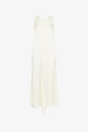 Victoria Beckham Womens Pleated Asymmetric Crepe Midi Dress
