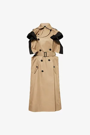 SACAI Womens Contrast-Texture Sleeveless Cotton-Blend Midi Dress