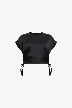 AllSaints Womens Mira Cropped Stretch-Satin Top