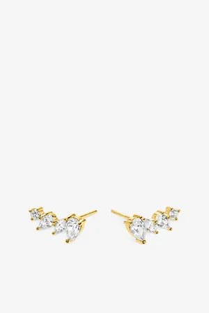 CARAT* London Womens Abigail 18ct Yellow -Plated Vermeil Sterling Silver and Cubic Zirconia Stud Earrings