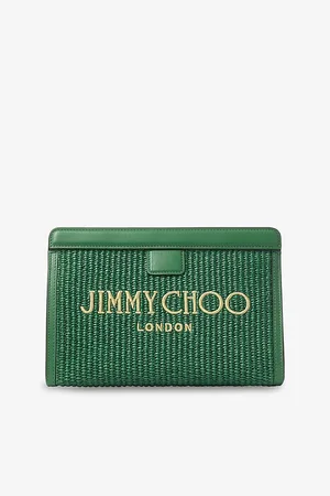 Jimmy Choo Womens Avenue Metallic Raffia Pouch
