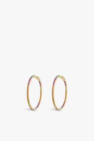 CARAT* London Womens Rainbow Large Yellow- Plated Vermeil Sterling Silver Hoops and Gemstone Hoop Earrings