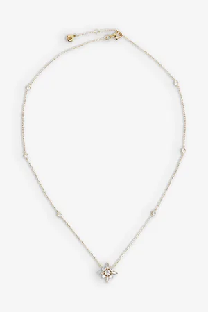 CARAT* London Womens Camelia Flower-Shaped Yellow -Plated Vermeil Sterling Silver and Cubic Zirconia Pendant Necklace