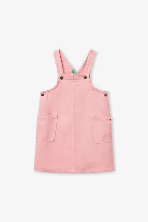 Benetton Logo-Tag Patch-Pocket Denim Dungaree Dress 18 Months-6 Years