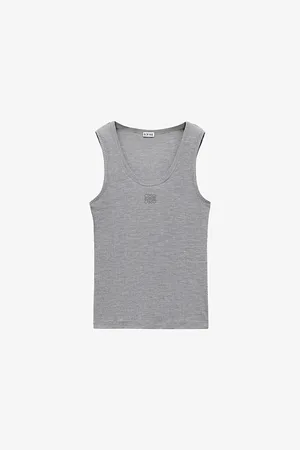 Loewe Womens Anagram-Embroidered Scoop-Neck Silk-Blend Top