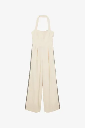 Reiss Womens Viola Embroidered Halterneck Wide-Leg Woven Jumpsuit