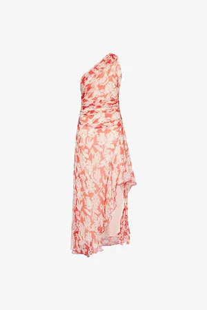 Victoria Beckham Womens Floral-Print One-Shoulder Silk Midi Dress