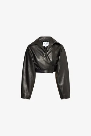 Alaïa Womens Spiral Cropped Leather Jacket