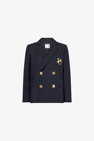 SACAI Womens Emblem-Embroidery Double-Breasted Woven Suiting Jacket