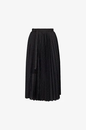 SACAI Womens Stripe Pleated Organza Midi Skirt