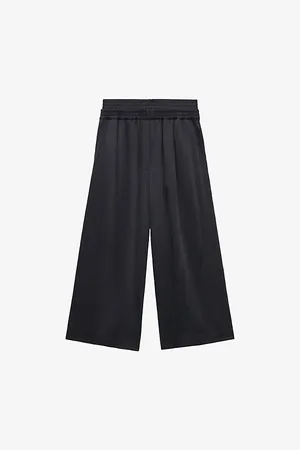 Loewe Womens Logo-Embroidered Wide-Leg Cropped Woven Trousers