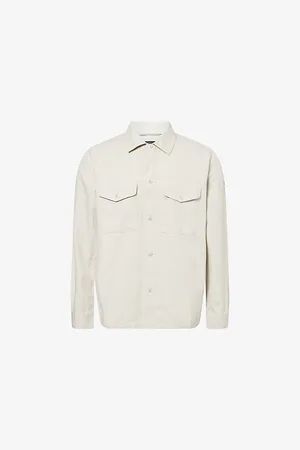 Belstaff Mens Two-Buttoned-Pockets Relaxed-Fit Cotton and Linen Shirt