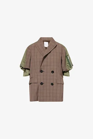 SACAI Womens Check Panelled Nylon-Twill and Wool-Blend Jacket