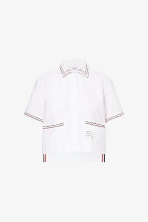 Thom Browne Womens Drop-Back Cropped Short-Sleeve Cotton Shirt