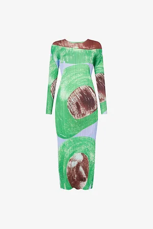 PLEATS PLEASE ISSEY MIYAKE Womens Backlight Print Long-Sleeve Pleated Midi Knit Dress