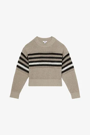 Reiss Womens Striped Crochet-Knit Linen Jumper