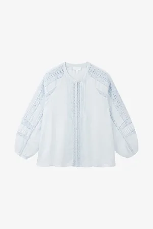 The White Company Womens Long-Sleeved Lace-Insert Linen Blouse